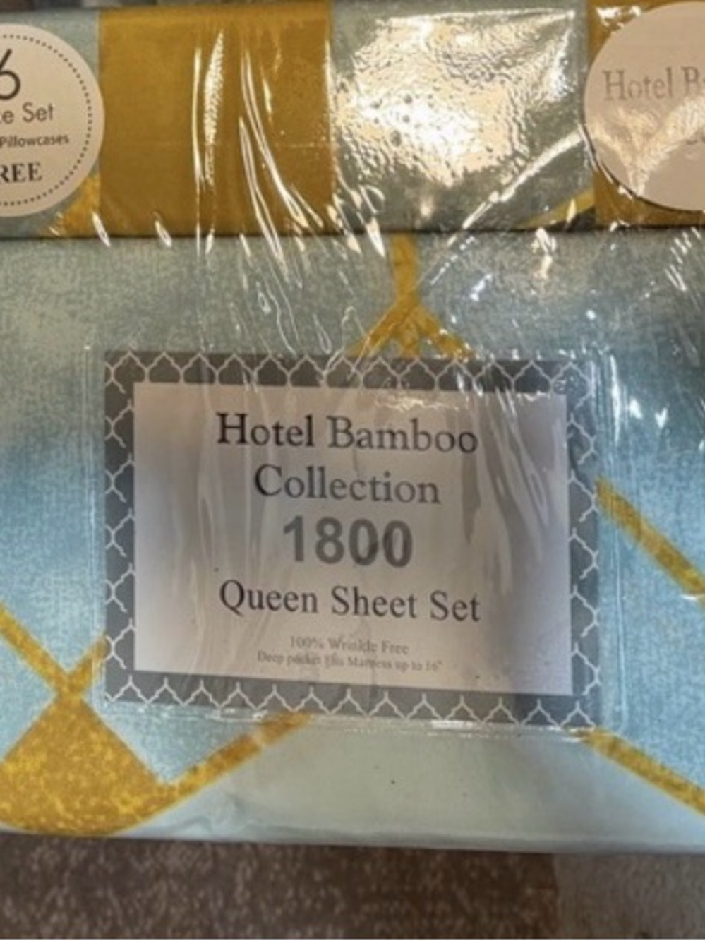 Hotel Collection 1800 Queen Sheet Set - Light Blue & Gold Geometric